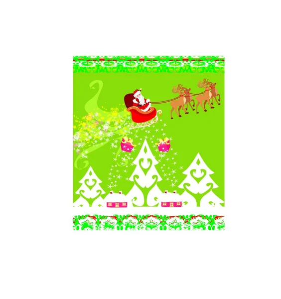サンタクロースとトナカイ アブストラクトクリスマスカード — ストックベクタ