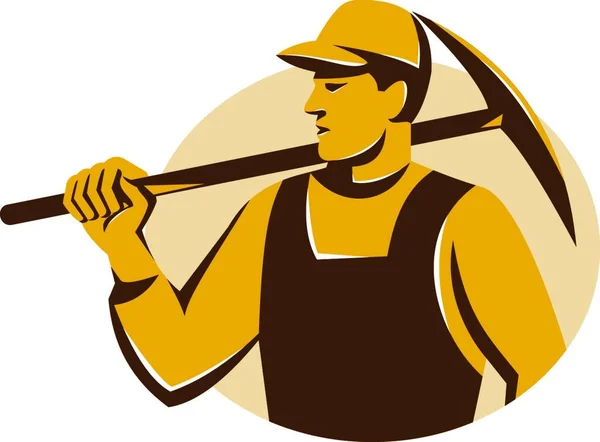 Illustration Miner Worker Holding Pickaxe Shoulder Looking Side Set Ellipse — Stock Vector