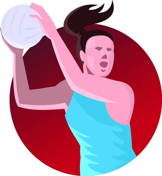 Illustration Eines Netball Spielers Der Ball Kreis Weitergibt Retro Stil — Stockvektor