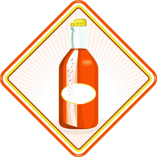 Ilustración Una Botella Refresco Naranja Engastada Forma Diamante Interior Con — Vector de stock