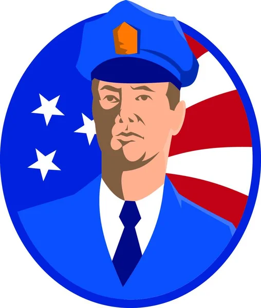 Illustration Eines Amerikanischen Polizisten Kreis Mit Sternen Und Streifen Flagge — Stockvektor