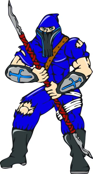 Cartoon Style Illustration Masked Ninja Warrior Superhero Holding Spear Viewed — Stock Vector