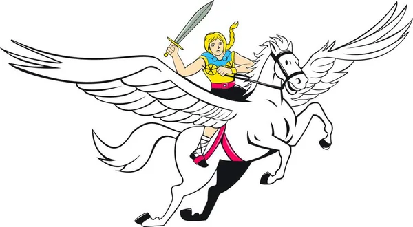 Illustration Einer Walküre Der Nordischen Mythologie Reiterin Amazonenkrieger Reiten Pferd — Stockvektor