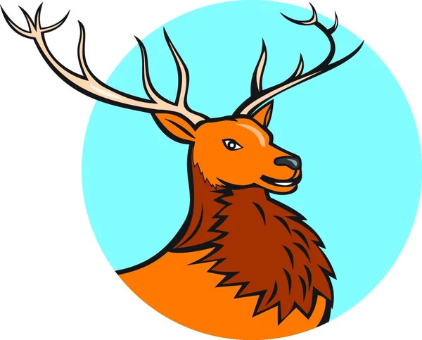Illustration Red Stag Deer Buck Head Facing Side Set Circle — Stock Vector