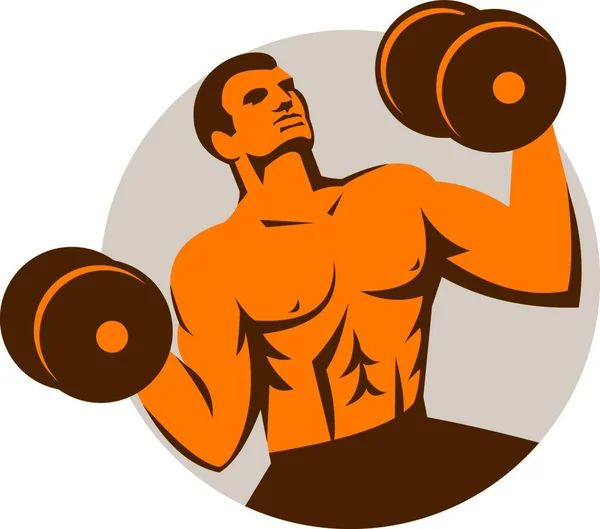Ilustracja Crossfit Atleta Mięśni Strongman Podnoszenie Hantli Patrząc Górę Przodu — Wektor stockowy