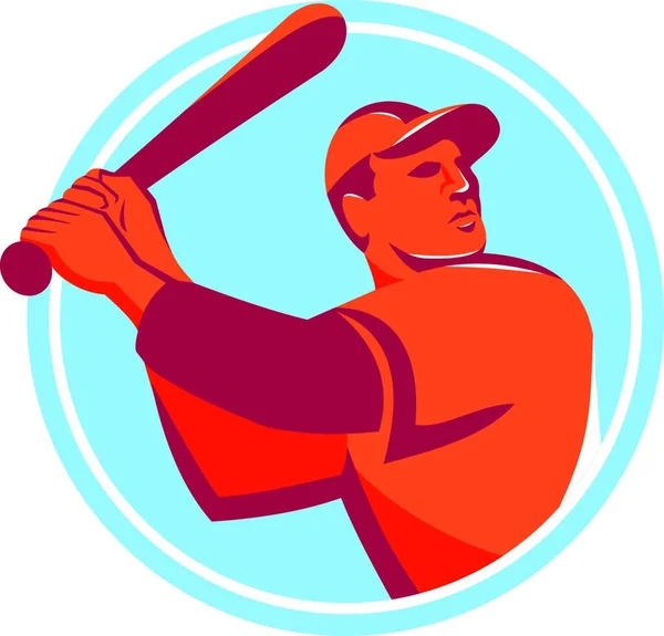 Illustratie Van Een Amerikaanse Honkbalspeler Slagman Houden Vleermuis Batting Kijken — Stockvector