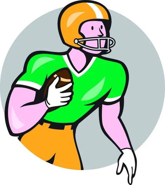 Illustrazione Giocatore Calcio Americano Gridiron Tenendo Palla Rusher Esecuzione Guardando — Vettoriale Stock