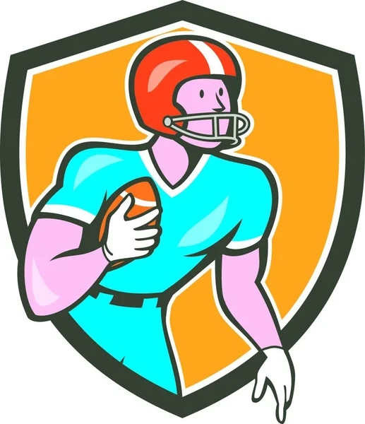 Amerikan Futbolcusu Elinde Topla Koşan Bir Oyuncunun Karikatür Tarzında Izole — Stok Vektör