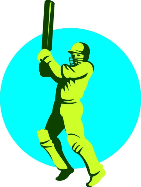 Illustration Eines Cricketspielers Schlagmann Mit Schlägerschlag Nach Vorne Gesetzt Innerhalb — Stockvektor