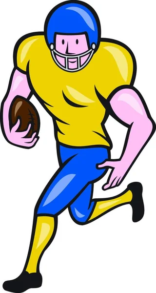 Ilustracja Amerykańskiego Piłkarza Gridiron Biegnącego Powrotem Piłką Skierowaną Bokiem Ustawioną — Wektor stockowy