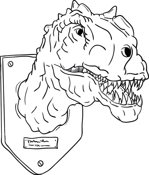 Vector Contour Trophy Head Dinosaur Isolated Background — Stock Vector