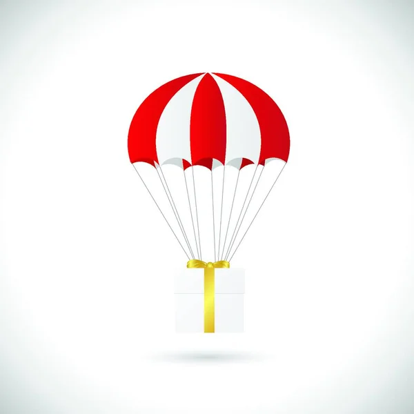 Ilustração Uma Caixa Presente Abstrata Design Paraquedas Isolado Fundo Branco —  Vetores de Stock