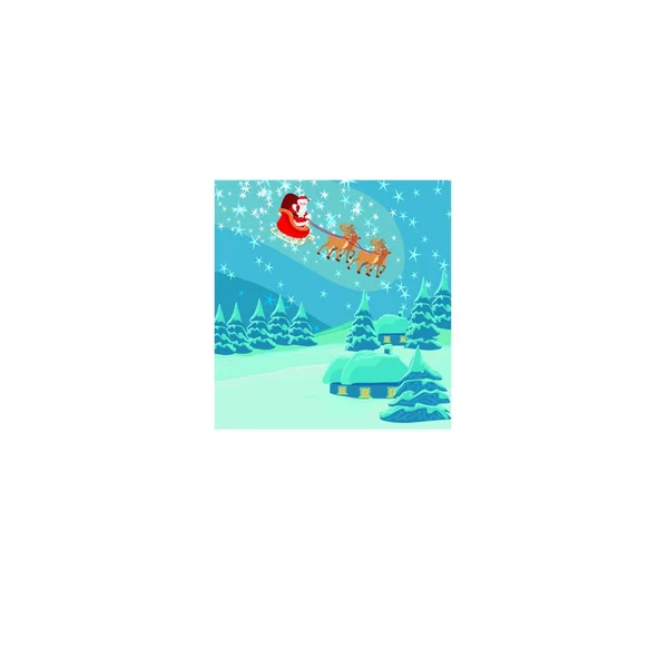 Happy New Year Card Santa Winter Landscape — стоковый вектор