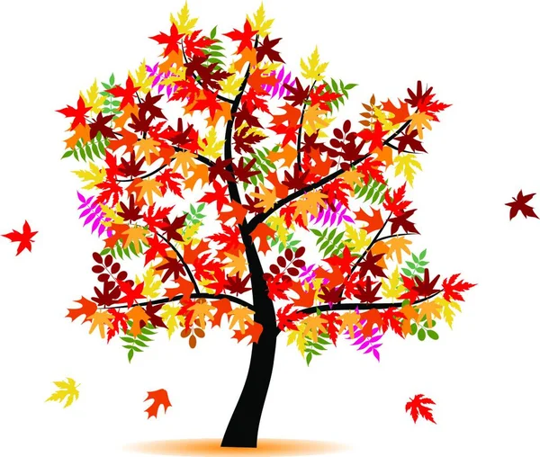 Autumn Tree Red Leaves Orange — Stock Vector