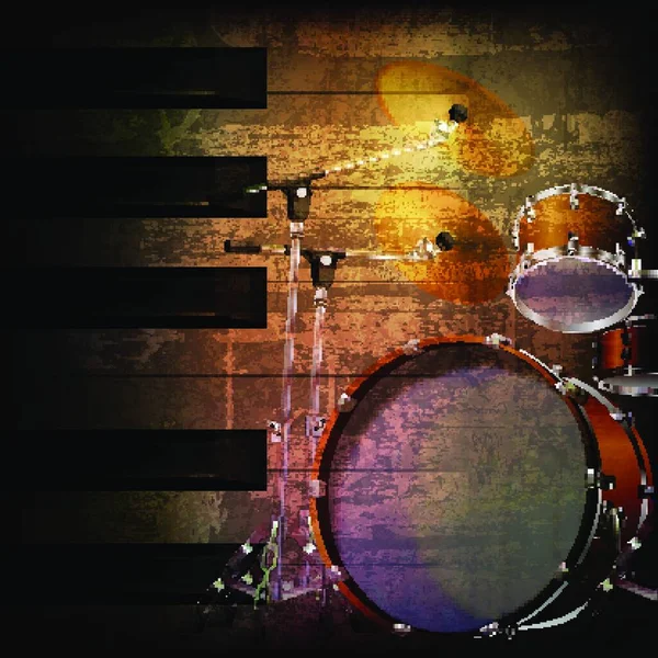 Abstrato Marrom Grunge Música Fundo Com Bateria Kit — Vetor de Stock