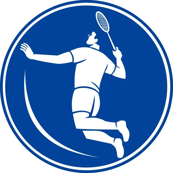 Ikon Illustration Badminton Spelare Som Håller Racket Hoppning Krossa Ses — Stock vektor