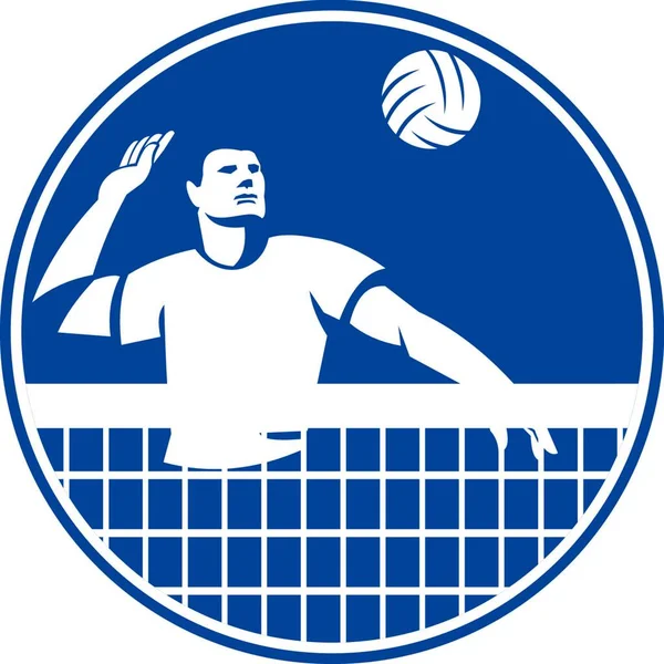 Icon Ilustração Jogador Voleibol Spiker Spiking Batendo Bola Definida Dentro — Vetor de Stock