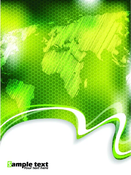 Grünes Prospektdesign Mit Sechseckmuster Und Gekritzelter Weltkarte — Stockvektor