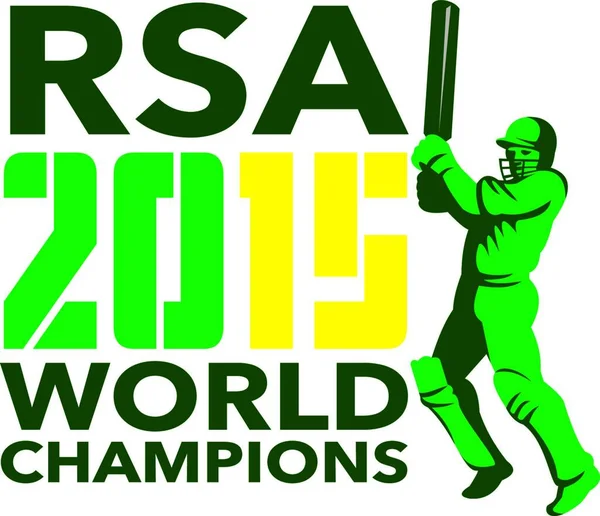 南非Rsa Cricket 2015世界冠军赛在孤立的背景下以复古风格制作的具有球拍前排的板球运动员击球手图解 — 图库矢量图片