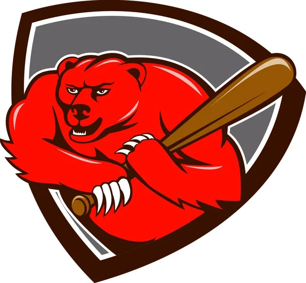Illustrazione Orso Grizzly Giocatore Baseball Possesso Battuta Pipistrello Visto Dal — Vettoriale Stock