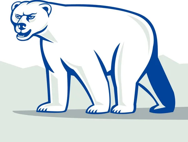 Ilustración Estilo Dibujos Animados Oso Polar Caminando Visto Desde Costado — Vector de stock