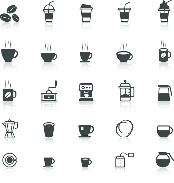 Koffie Pictogrammen Met Reflectie Witte Achtergrond Voorraad Vector — Stockvector