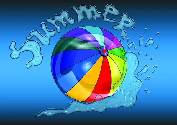 Beachball Blue Water Iscription Summer — Stock Vector