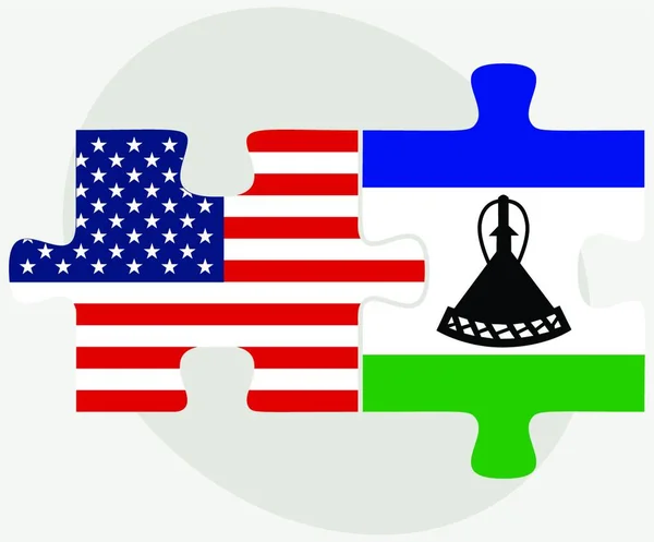 ベクトル画像 米国とレソト白い背景に隔離されたパズルの旗 — ストックベクタ