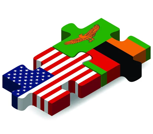 Vector Image Usa Zambia Flag Puslespil Isoleret Hvid Baggrund – Stock-vektor