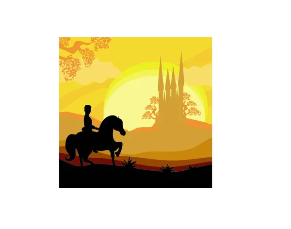城に馬に乗る王子 — ストックベクタ