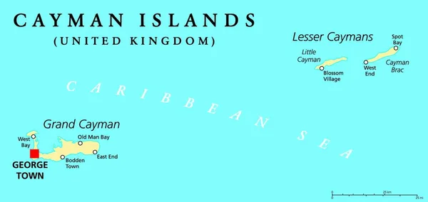 Îles Caïmans Carte Politique Avec Capitale George Town Des Lieux — Image vectorielle