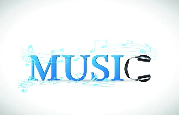 Ілюстрація Музичного Фону Навушниками Нотатками Ізольовані Білому Тлі — стоковий вектор