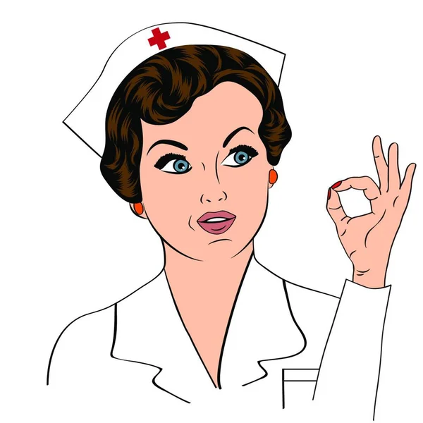 Mooie Vriendelijke Zelfverzekerde Verpleegkundige Glimlachen Vector Illustratie — Stockvector