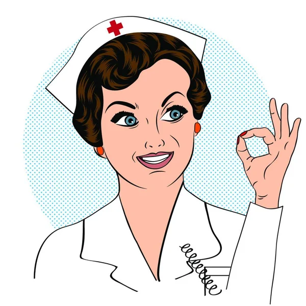 Bela Enfermeira Amigável Confiante Sorrindo Ilustração Vetorial — Vetor de Stock