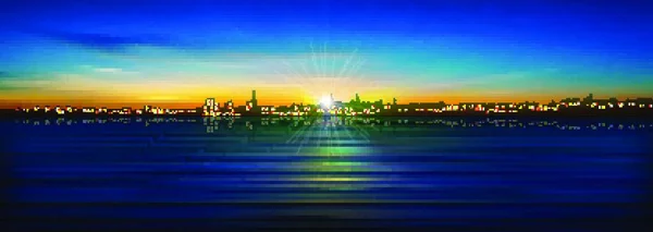 抽象的な青の日の出の背景とタリンのシルエット — ストックベクタ