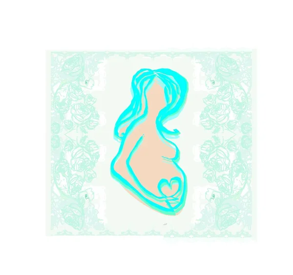 Donna Incinta Uno Sfondo Astratto Baby Shower Card — Vettoriale Stock