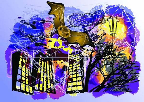 Murciélagos Ciudad Halloween Abstracto Grunge Fondo — Vector de stock