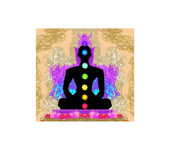 Yoga Lotus Poserar Padmasana Med Chakra Poäng — Stock vektor
