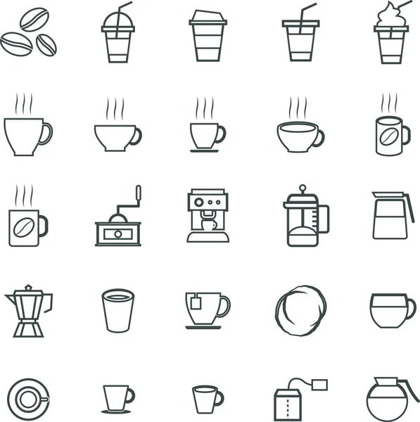 Koffie Lijn Pictogrammen Witte Achtergrond Voorraad Vector — Stockvector