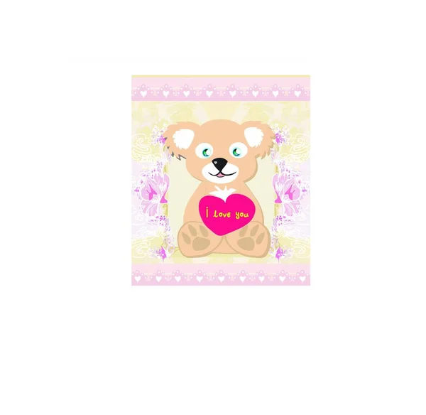 Lindo Oso Peluche Con Corazón — Vector de stock