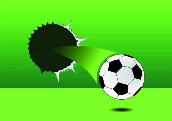 Piłka Nożna Leci Przez Dziurę Zdjęciu — Wektor stockowy