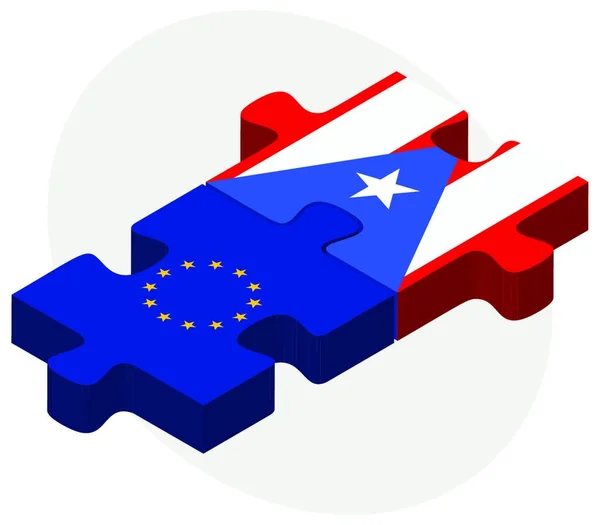 Flaggen Der Europäischen Union Und Puerto Rico Puzzle Isoliert Auf — Stockvektor