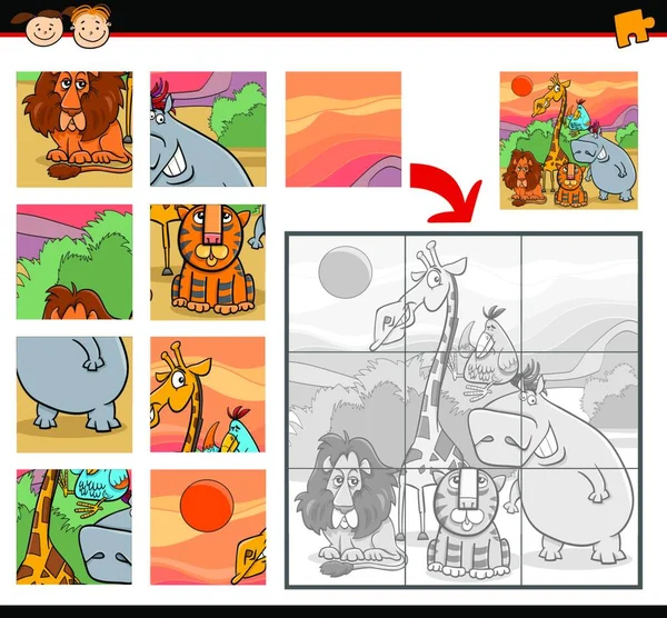 Ilustración Dibujos Animados Educación Jigsaw Puzzle Juego Para Niños Preescolares — Archivo Imágenes Vectoriales