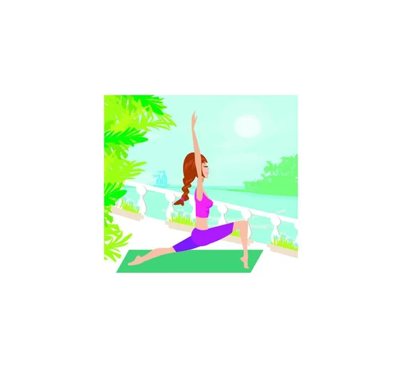 Frau Pose Praktiziert Yoga — Stockvektor