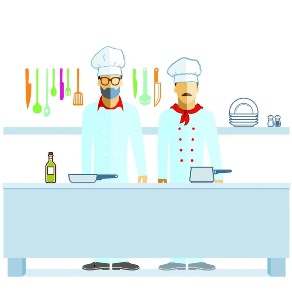 Chef Chef Uniforme Con Piatti Utensili — Vettoriale Stock