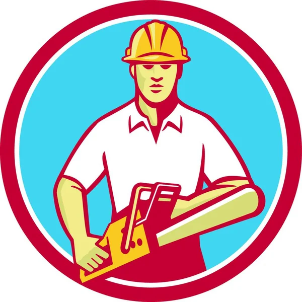 Illustration Eines Baumchirurgen Baumpfleger Gärtner Handwerker Arbeiter Mit Hartem Hut — Stockvektor