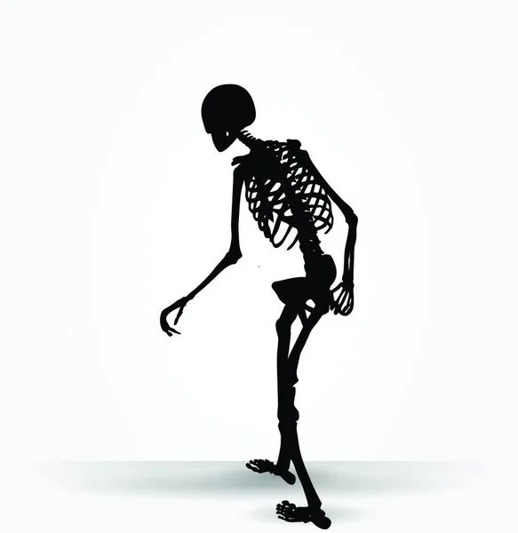 Vector Image Skeleton Silhouette Old Walk Pose Isolated White Background — Stock Vector