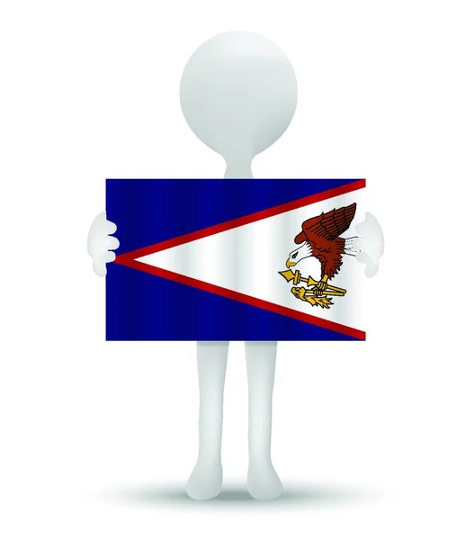 Pequeño Hombre Que Tiene Una Bandera Samoa Americana — Vector de stock