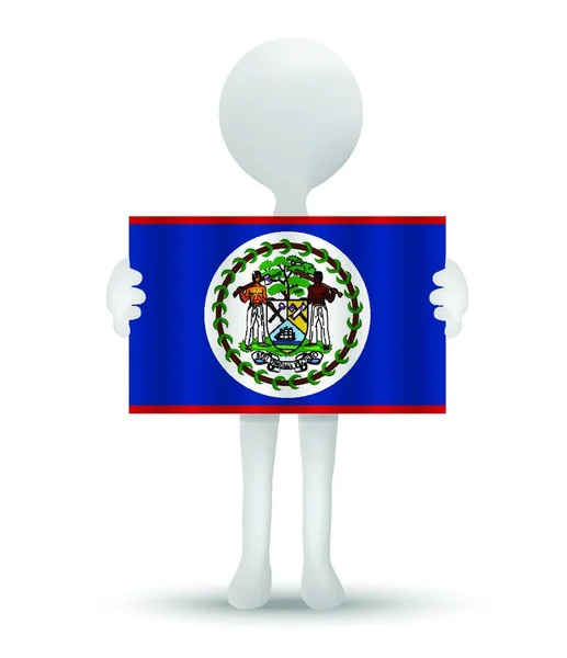 Small Man Holding Flag Belize — Stock Vector