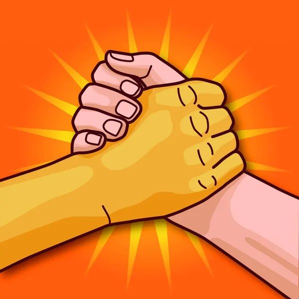 European Asian Hands While Handshakes Commonality — Stock Vector